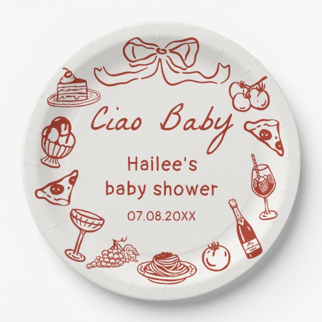 Ciao Baby Italian Themed Baby Shower Paper Plates (Front)