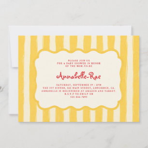 Ciao Baby Italian Yellow Stripe Baby Shower  Invitation