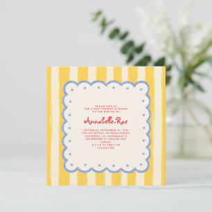 Ciao Baby Italian Yellow Stripe Baby Shower  Invitation