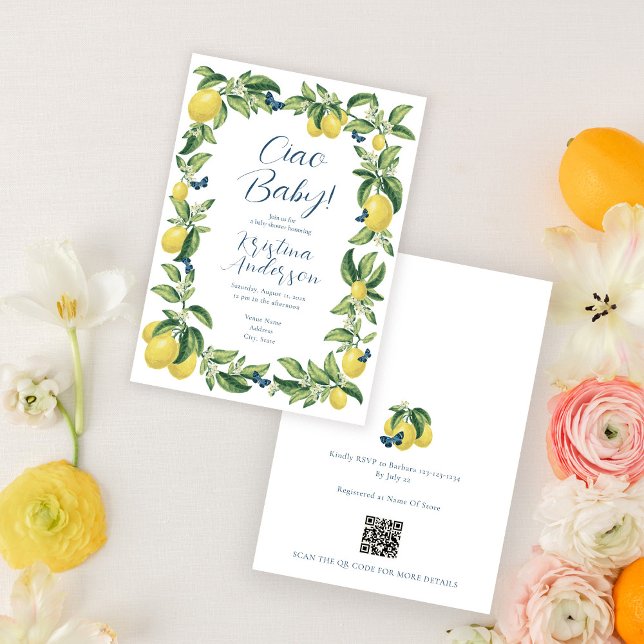 Ciao Baby Lemon Citrus Butterfly Baby Shower Invitation (Creator Uploaded)