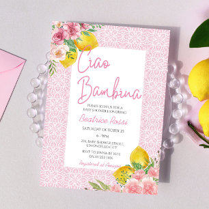 Ciao Baby Lemon Girl Pink Italian Baby Shower Invitation