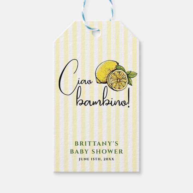 Ciao Baby Lemon Italian Baby Shower Gift Tag (Front)