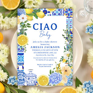 Ciao Baby Lemon summer Mediterranean Baby shower Invitation