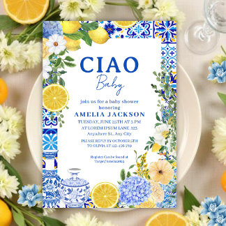 Ciao Baby Lemon summer Mediterranean Baby shower Invitation
