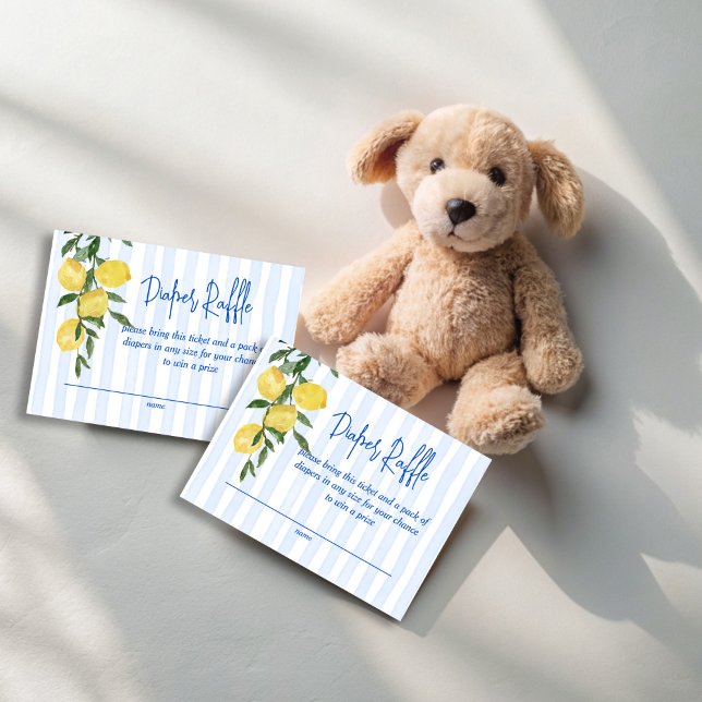 Ciao baby lemons Italian baby shower diaper raffle Enclosure Card (Ciao baby blue stripes lemons Italian baby shower diaper raffle Enclosure Cards lemon raffle tickets)