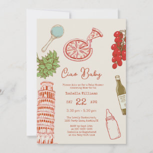 Ciao Baby Line Work Italian Pizza Baby Shower Invitation