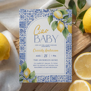 Ciao Baby Mediterranean Tiles Lemon Baby Shower Invitation
