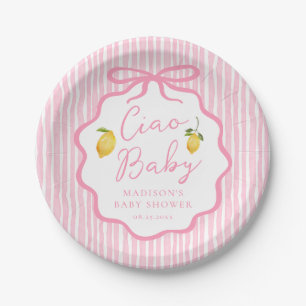 Ciao Baby Pink Italian Lemon Baby Shower Paper Plate