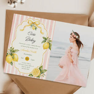 Ciao Baby Pink Tiles & Lemon Baby Shower Photo Invitation
