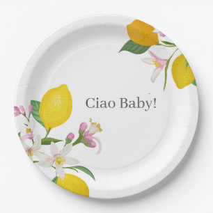 "Ciao Baby" Pretty Italian Lemons and Flowers Paper Plate