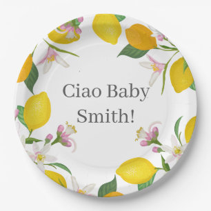 "Ciao Baby" Pretty Italian Lemons and Flowers Paper Plate