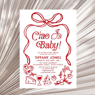 Ciao Baby Red Whimsical Italian Lemons Baby Shower Invitation