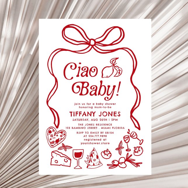 Ciao Baby Red Whimsical Italian Lemons Baby Shower Invitation (Creator Uploaded)