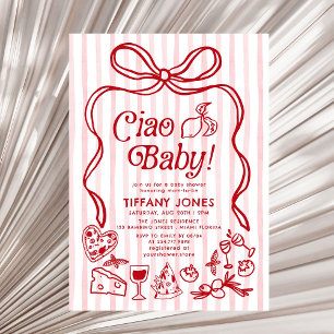 Ciao Baby Red Whimsical Italian Lemons Baby Shower Invitation