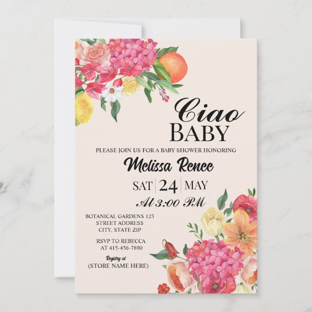 Ciao Baby shower Flower Invitation  (Front)