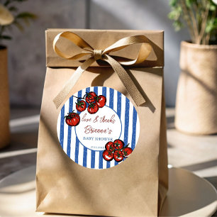 Ciao baby tomato blue Italian baby shower favor Classic Round Sticker