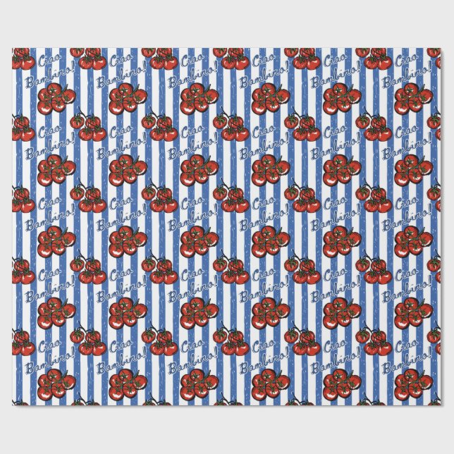 Ciao baby tomato blue Italian baby shower Wrapping Paper (Flat)