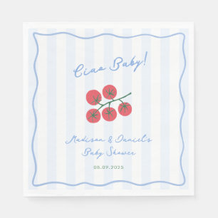 Ciao Baby! Tomatoes Blue Red Baby Shower Party Napkin