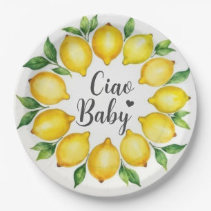 Ciao Baby Watercolor Lemons Baby Shower Paper Plate
