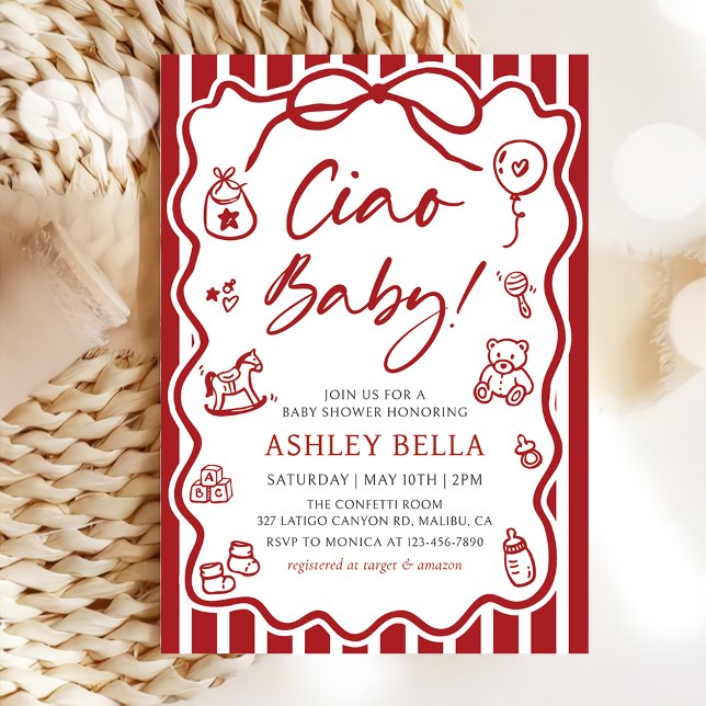 Ciao Baby Whimsical Italian Baby Shower Invitation (Creator Uploaded)
