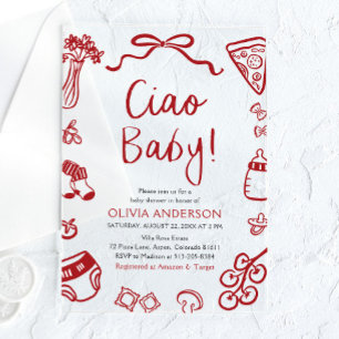 Ciao Baby Whimsical Italian Pizza Cute Baby Shower Acrylic Invitations