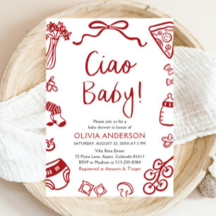 Ciao Baby Whimsical Italian Pizza Cute Baby Shower Invitation