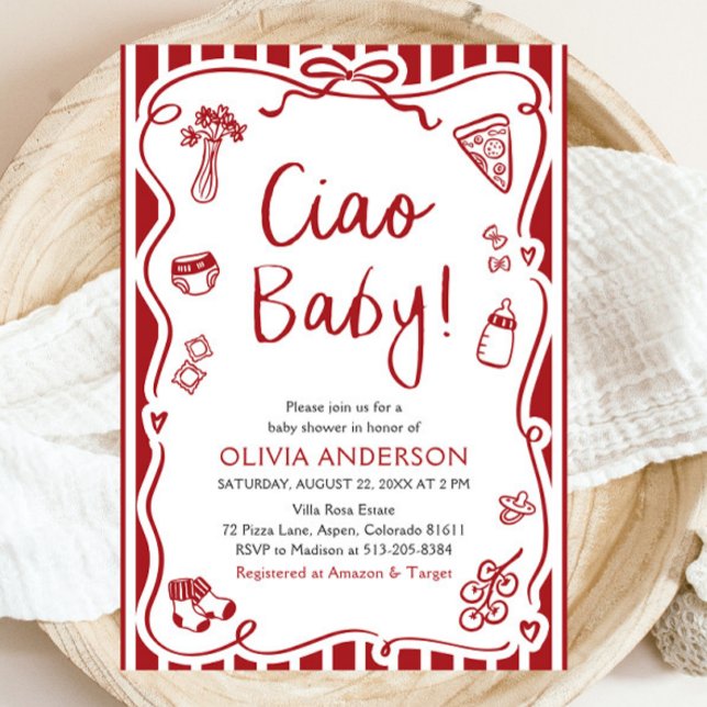 Ciao Baby Whimsical Italian Pizza Cute Baby Shower Invitation (Watercolor Ciao Baby Whimsical Italian Pizza Cute Baby Shower Invitation)
