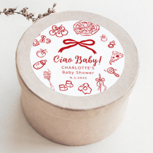 Ciao Baby Whimsical Red Bow Baby Shower Classic Round Sticker