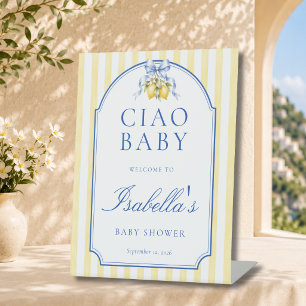 Ciao Baby Yellow Gender Neutral Lemon Baby Shower Pedestal Sign