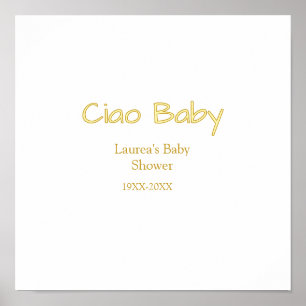 ciao baby yellow gold pastel baby shower name date poster