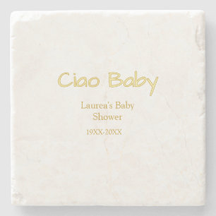 ciao baby yellow gold pastel baby shower name date stone coaster