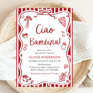 Ciao Bambina Girl Whimsical Italian Baby Shower Invitation