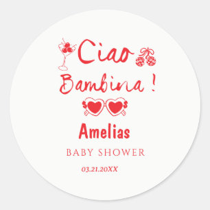 Ciao bambina italian hand drawn theme baby shower classic round sticker