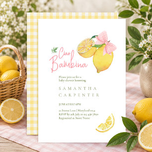 Ciao bambina pink bow lemon baby shower invitation