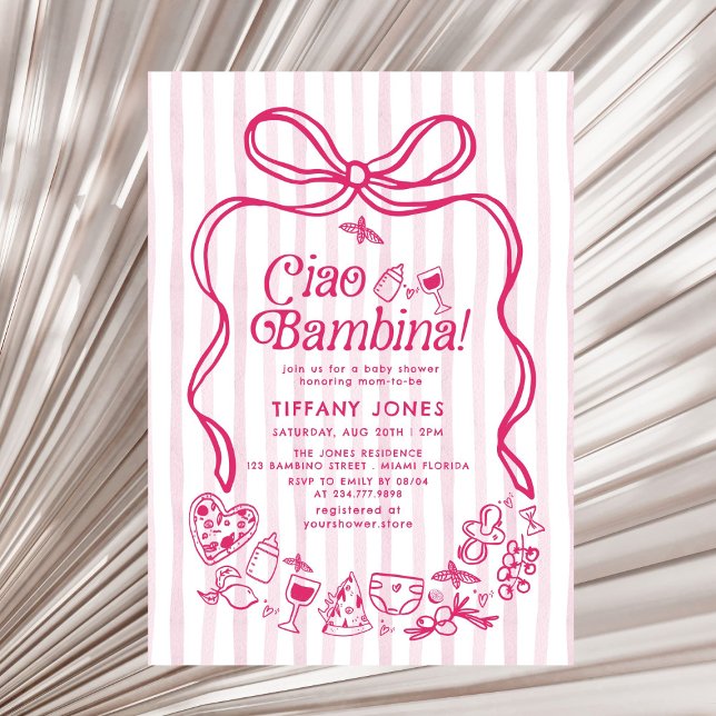Ciao Bambina Pink Italian Lemons Baby Shower Invitation (Creator Uploaded)