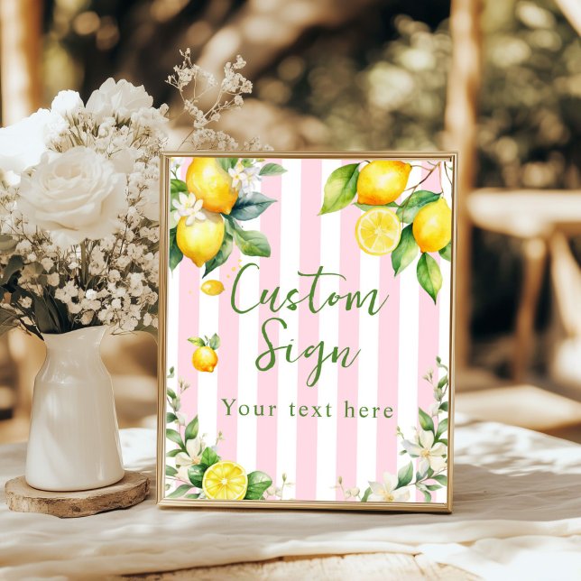 Ciao Bambina Pink Stripe Lemon Custom Sign Poster (Ciao Bambina Theme party Custom sign decoration table)