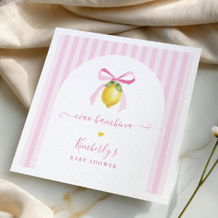 Ciao Bambina Pink Striped Lemon Baby Shower Napkin