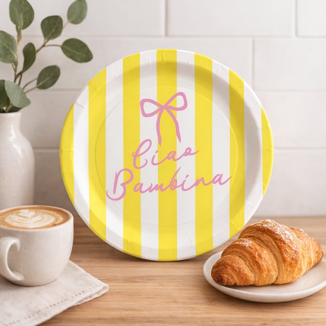 Ciao Bambina Yellow Stripe Lemon Baby Shower Paper Plate (Ciao-Bambina-Yellow-Stripe-Lemon-Baby-Shower-Paper-Plates)