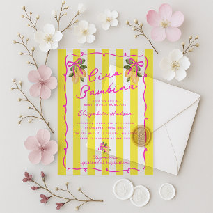 Ciao Bambina Yellow Stripes Baby Shower Acrylic Invitations