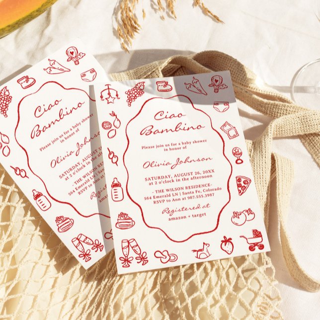 Ciao Bambino Italian Illustrated Baby Shower Invitation (Creator Uploaded)