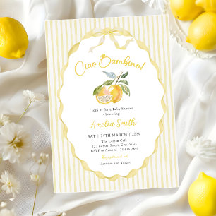 Ciao Bambino Lemon Citrus Stripes Baby Shower Invitation