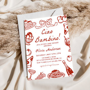 Ciao Bambino Whimsical Italian Pizza Baby Shower Invitation