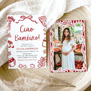 Ciao Bambino Whimsical Italian Pizza Baby Shower Invitation