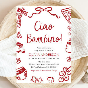 Ciao Bambino Whimsical Italian Pizza Baby Shower Invitation
