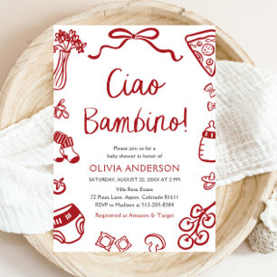 Ciao Bambino Whimsical Italian Pizza Baby Shower Invitation