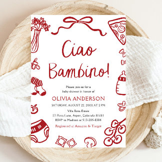 Ciao Bambino Whimsical Italian Pizza Baby Shower Invitation