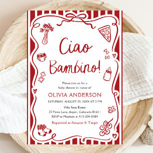 Ciao Bambino Whimsical Italian Pizza Baby Shower Invitation