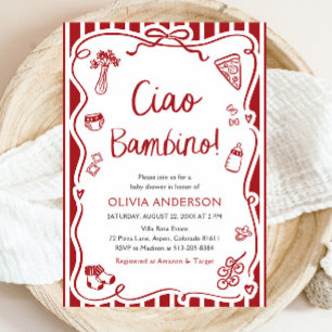 Ciao Bambino Whimsical Italian Pizza Baby Shower Invitation