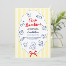 Ciao bambino yellow baby shower invitation