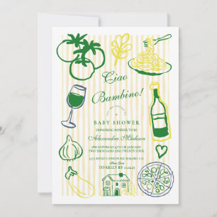 Ciao Bambino Yellow Stripe Baby Shower Invitation
